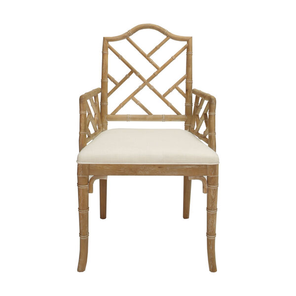 Cerused Oak and White Linen Dining Armchair, image 1